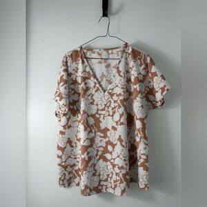 Floral V-Neck Women Top - Brown and White